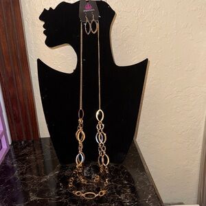paparazzi Gold-Tone Linked Oval Necklace with Matching Drop Earrings